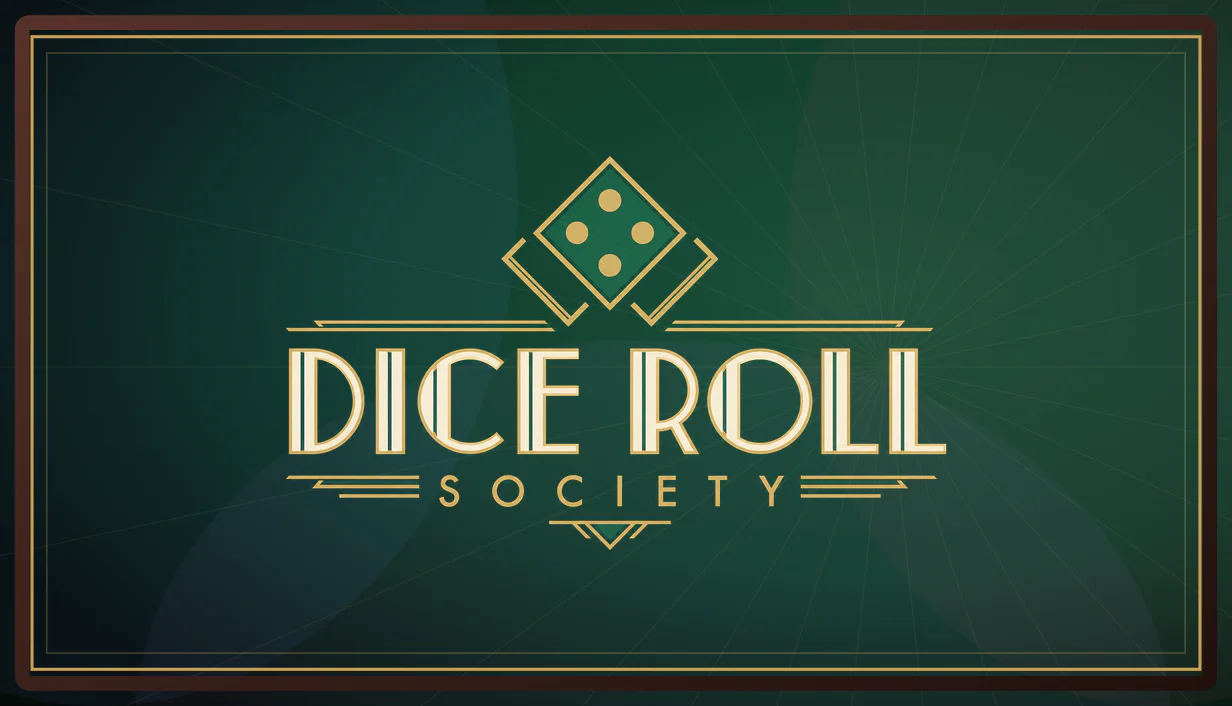 Dice Roll Society Art Deco logo on an emerald and gold Steam campaign capsule